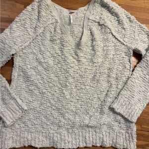 Free People Light Gray Popcorn V-Neck Sweater